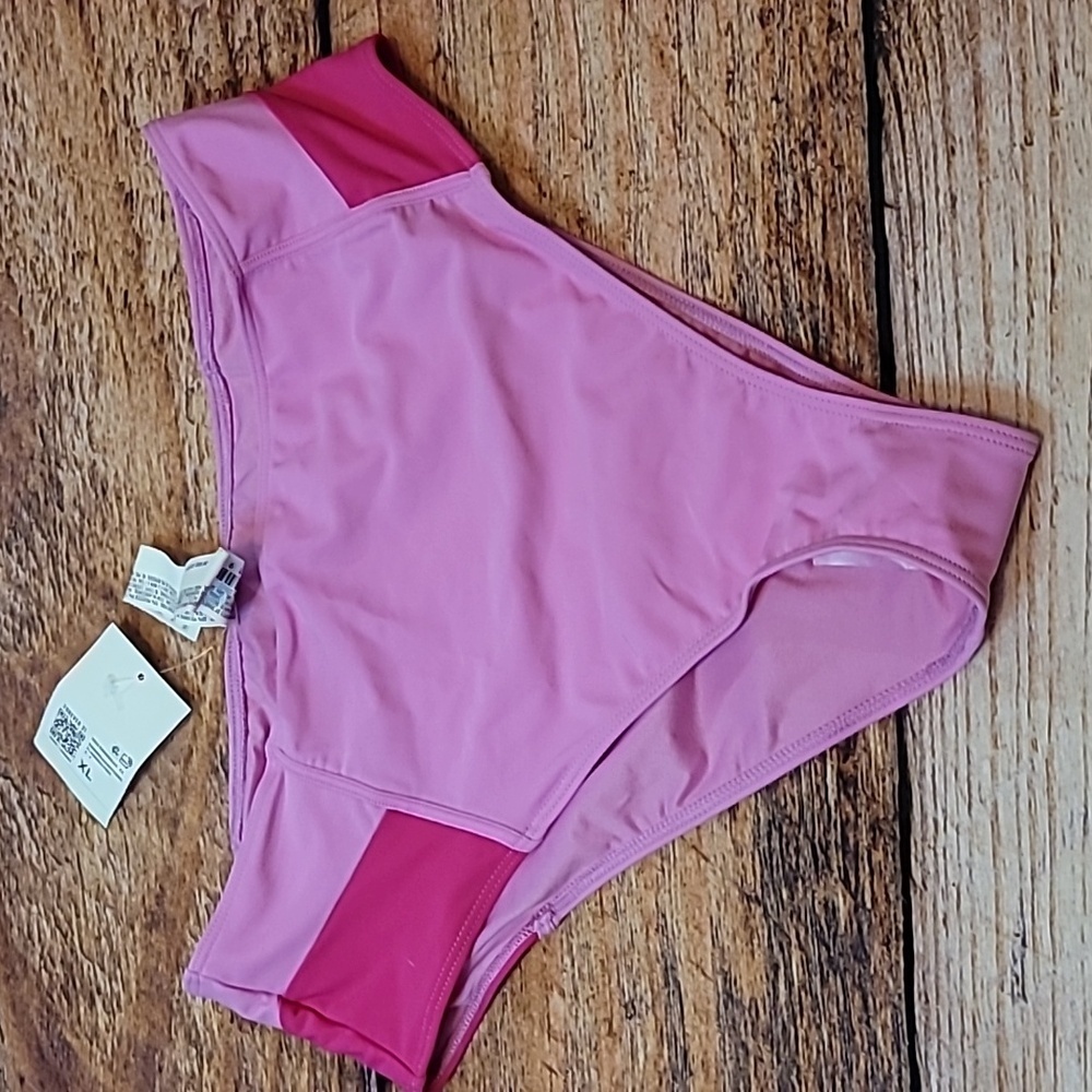 Forever 21 Hot Pink Color Block High Waist Bikini Bottoms